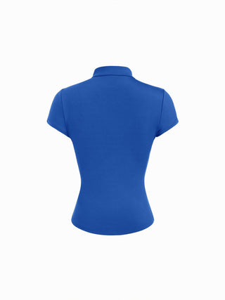 Mandarin Collar Short Sleeve Cut Out Top