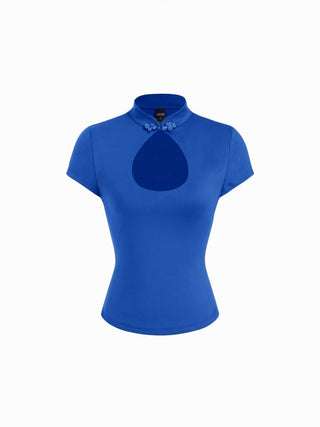 Mandarin Collar Short Sleeve Cut Out Top