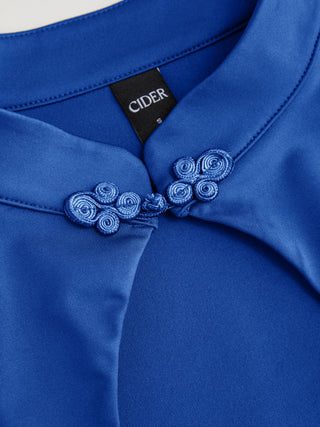 Mandarin Collar Short Sleeve Cut Out Top