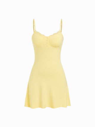 High Stretch Scoop Neckline Lace Trim Cami Flared Mini Dress