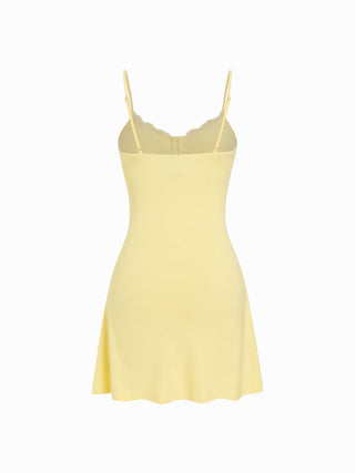 High Stretch Scoop Neckline Lace Trim Cami Flared Mini Dress
