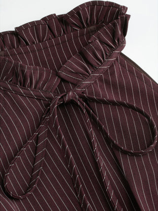 Mandarin Collar Stripe Cut Out Tie Back Top