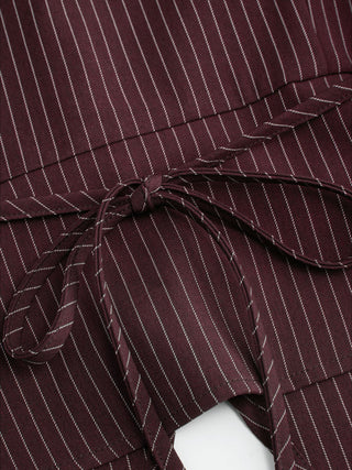 Mandarin Collar Stripe Cut Out Tie Back Top