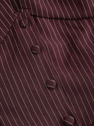 Mandarin Collar Stripe Cut Out Tie Back Top