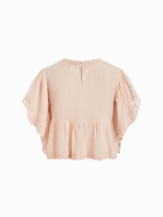 Chiffon Lace Panel Ruffle Sleeve Oversized Blouse