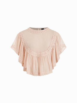 Chiffon Lace Panel Ruffle Sleeve Oversized Blouse