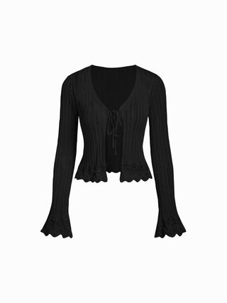 Knit Textured V-neck Bell Sleeve Cardigan