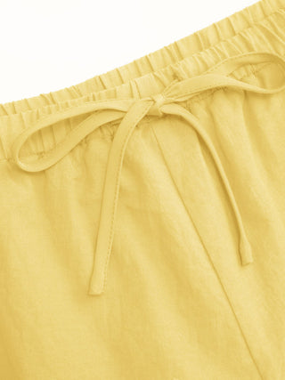Mid Rise Lace Drawstring Scallop Hem Shorts