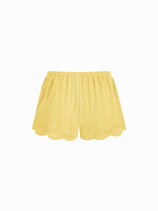 Mid Rise Lace Drawstring Scallop Hem Shorts