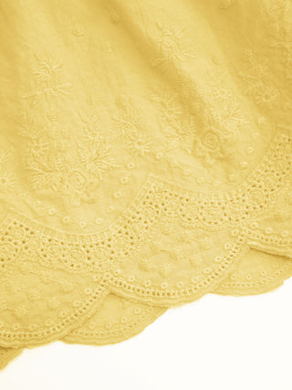 Mid Rise Lace Drawstring Scallop Hem Shorts