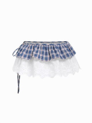 GINGHAM CRIMPED TRIM WRAP SKIRT
