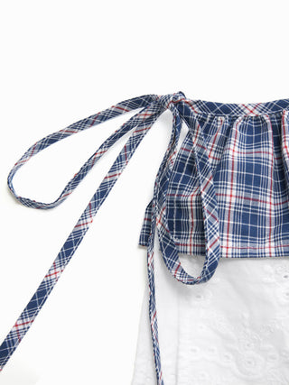 GINGHAM CRIMPED TRIM WRAP SKIRT