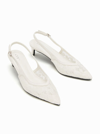 MESH POINTED TOE SLINGBACK HEELS