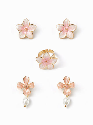 FLOWER FAUX PEARL RING & EARRINGS SET