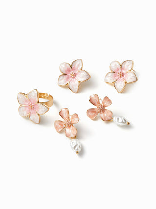 FLOWER FAUX PEARL RING & EARRINGS SET