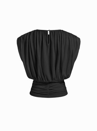 Draped Ruched Round Neckline Sleeveless Top