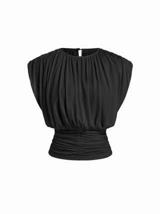 Draped Ruched Round Neckline Sleeveless Top
