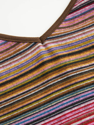Knit V-neck Striped Flared Mini Dress