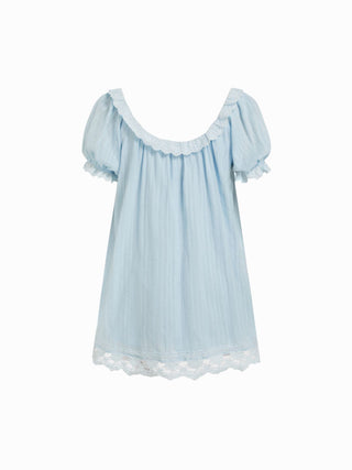 Cotton-blend Floral Graphic Scoop Neck Puff Sleeve Lace Babydoll Mini Dress