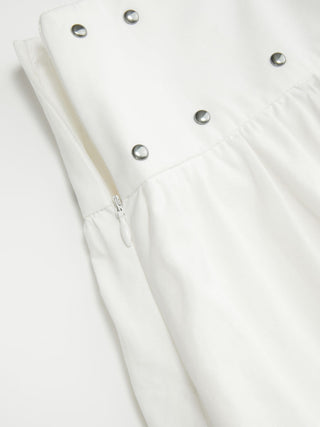 Cotton Mid Rise Metal Detail Bubble Hem Midi Skirt