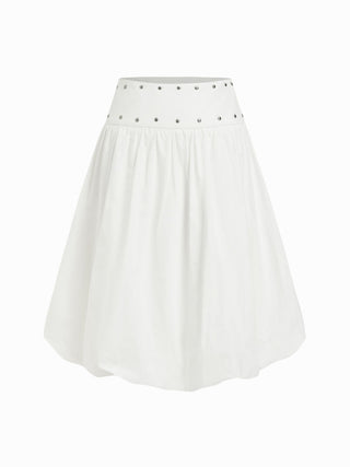 Cotton Mid Rise Metal Detail Bubble Hem Midi Skirt