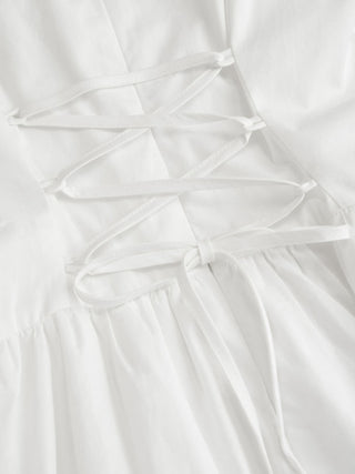 Cotton-blend Boat Neck Broderie Anglaise Lace Up Flared Maxi Dress