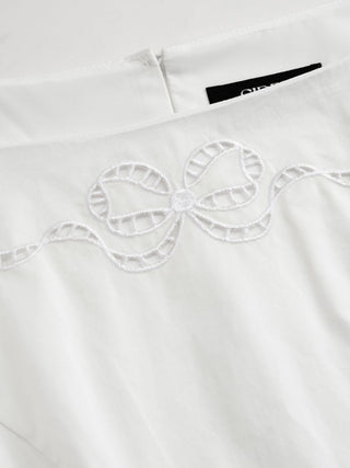 Cotton-blend Boat Neck Broderie Anglaise Lace Up Flared Maxi Dress