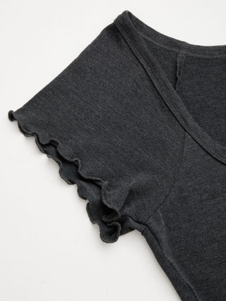 Cotton-blend Scoop Neck Ruffle Sleeve Lettuce Trim Tee