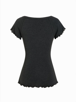 Cotton-blend Scoop Neck Ruffle Sleeve Lettuce Trim Tee