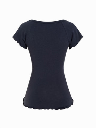 Cotton-blend Scoop Neck Ruffle Sleeve Lettuce Trim Tee
