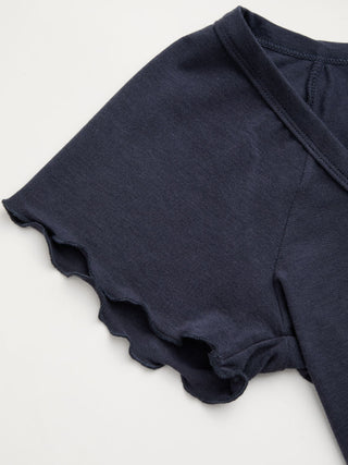 Cotton-blend Scoop Neck Ruffle Sleeve Lettuce Trim Tee