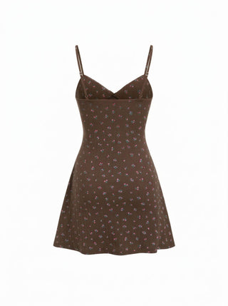Cotton Floral Sweetheart Textured Bowknot Flared Mini Dress