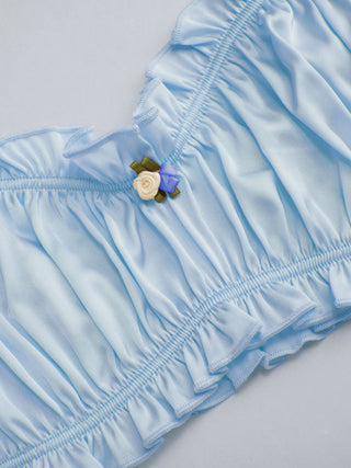 Satin Sweetheart Ruched Bralette & High Rise Wide Leg Shorts Loungewear Set