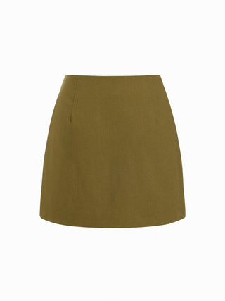 Linen-blend Square Neck Peplum Top & Mid Rise Mini Skirt Set