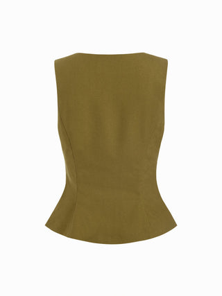 Linen-blend Square Neck Peplum Top & Mid Rise Mini Skirt Set