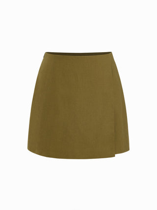 Linen-blend Square Neck Peplum Top & Mid Rise Mini Skirt Set