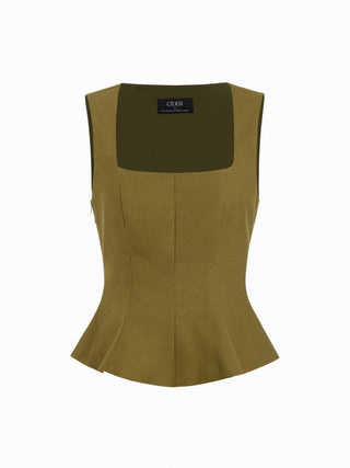 Linen-blend Square Neck Peplum Top & Mid Rise Mini Skirt Set