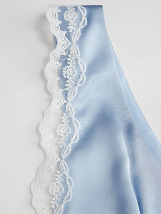 Satin V-neck Lace Panel Bowknot Ruched A-line Mini Dress
