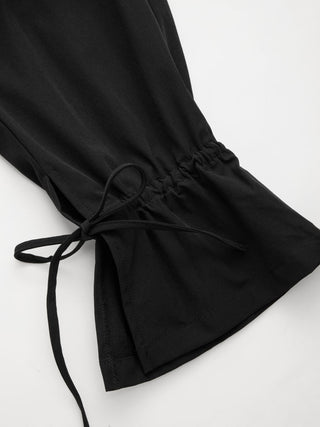 Low Rise Drawstring Split Flared Capri Trousers