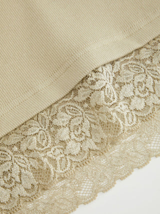 Cotton-blend V-neck Middle Sleeve Lace Trim Ruched Tee