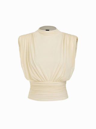 Ruched Mock Neck Draped Top