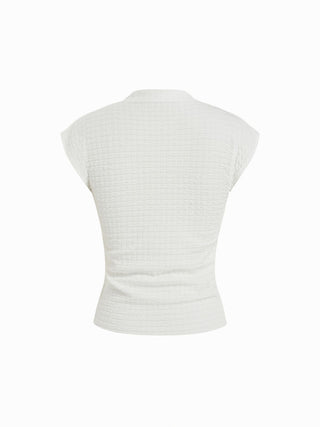 Textured Bamboo Leaf Graphic Stand Collar Sleeveless Tank Top