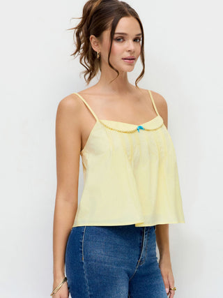 Cotton Pintuck Peter Pan Collar Bowknot Oversized Cami Blouse