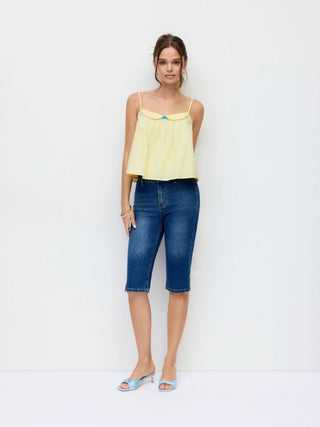 Cotton Pintuck Peter Pan Collar Bowknot Oversized Cami Blouse