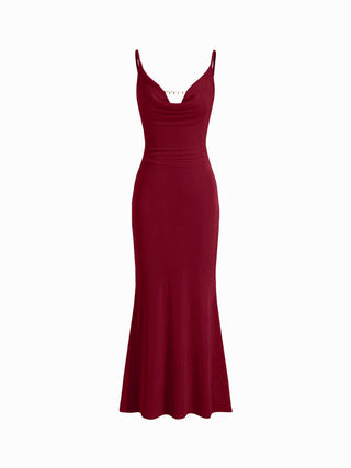Cowl Neck Backless Chain Detail Cami Mermaid Maxi Dress