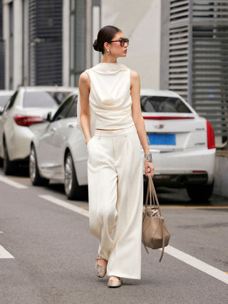 Cowl Neck Draped Cloak Sleeve Slim Tank Top With Scarf