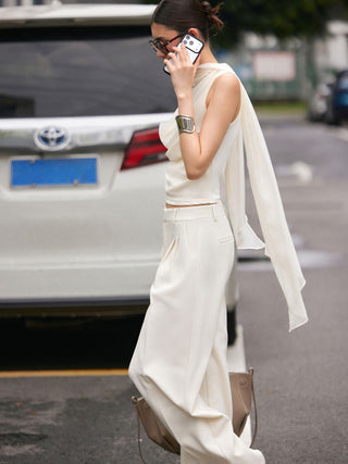 Cowl Neck Draped Cloak Sleeve Slim Tank Top With Scarf