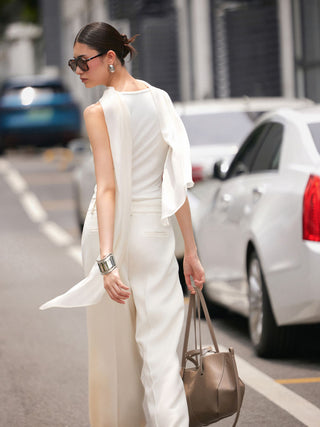 Cowl Neck Draped Cloak Sleeve Slim Tank Top With Scarf