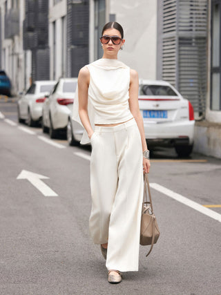 Cowl Neck Draped Cloak Sleeve Slim Tank Top With Scarf