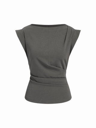 Jersey Boat Neck Ruched Crop Top